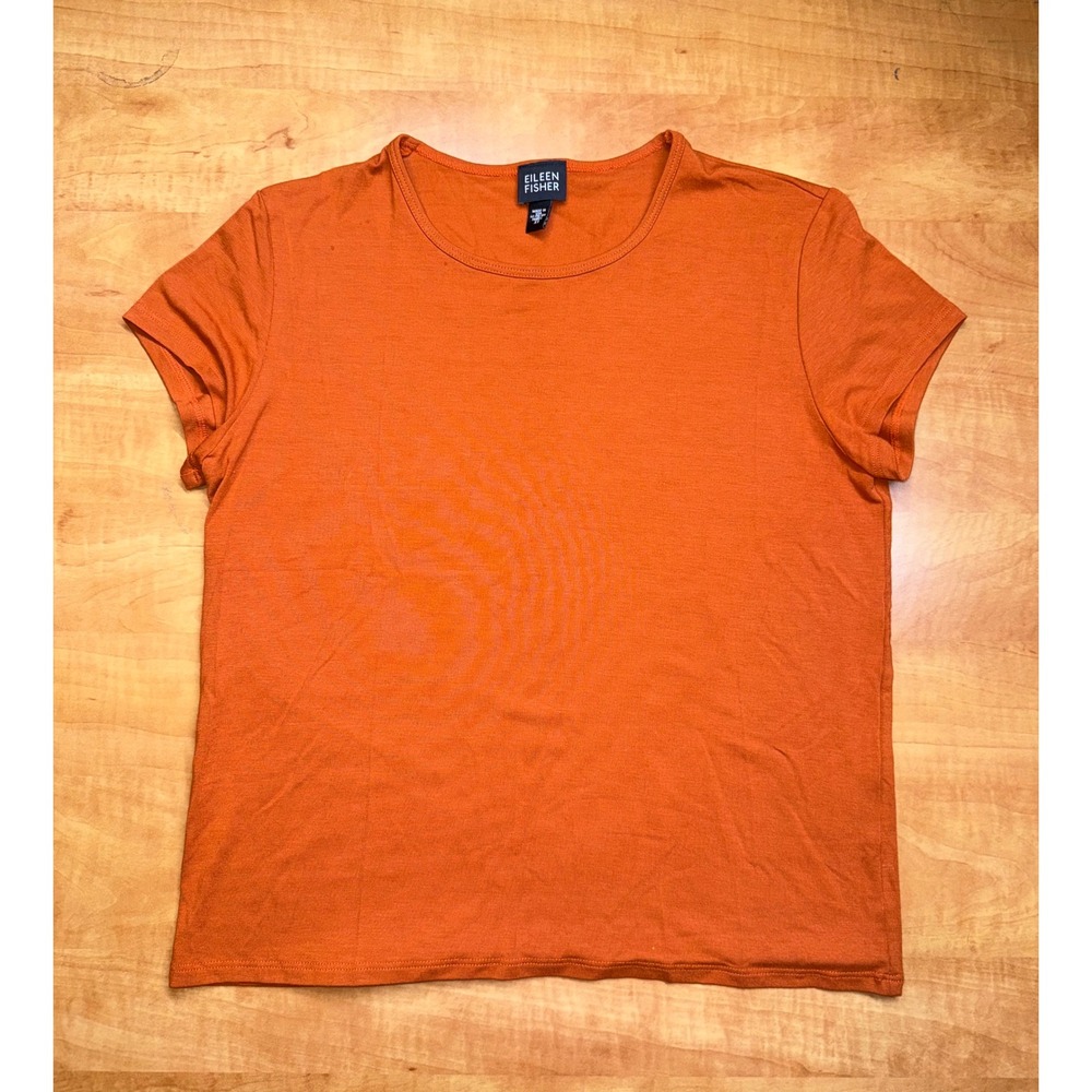 Eileen Fisher XS Burnt Orange Rust Viscose Stretch Short Sleeve Crew Neck Tee